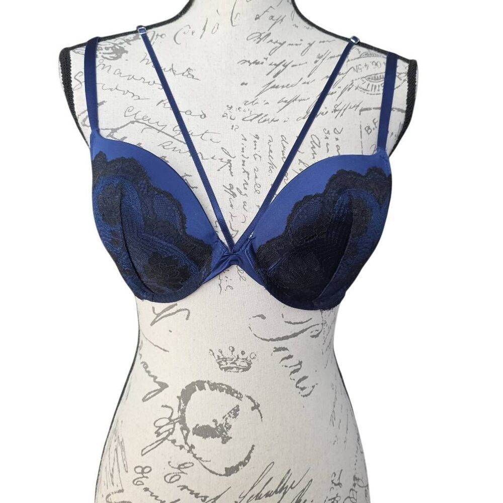 Victoria's Secret Size 36C Navy Black Lace Padded Push-Up Up Bra